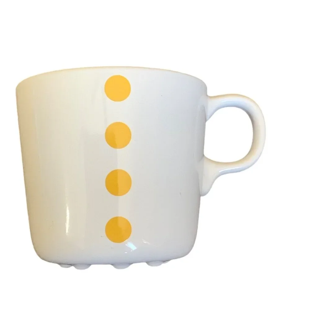 IKEA Ungdom White Ceramic Mug Yellow Polka Dots‎ 3” Tall Replacement